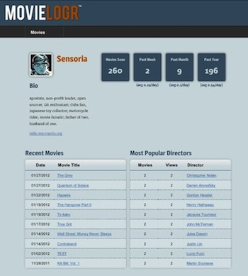 Movielogr member page screenshot